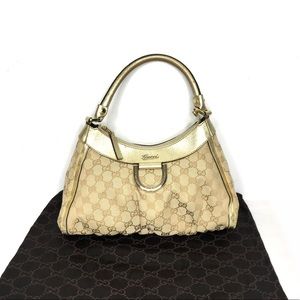 Authentic Gucci light brown monogram canvas hobo bag with gold leather
